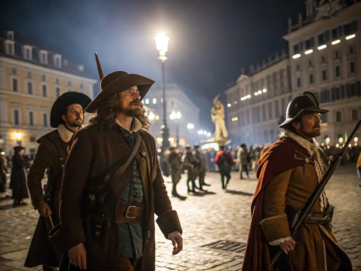 A vibrant image of a historical reenactment at Fort Louvois, with actors in period costumes engaging with visitors, showcasing a past event.
