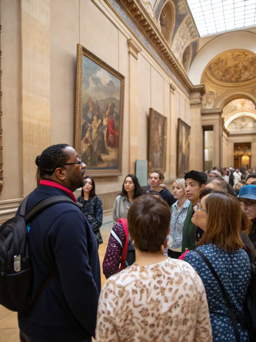 A photograph of a guided tour group exploring the interior of Fort Louvois, with a knowledgeable guide pointing out key architectural features.