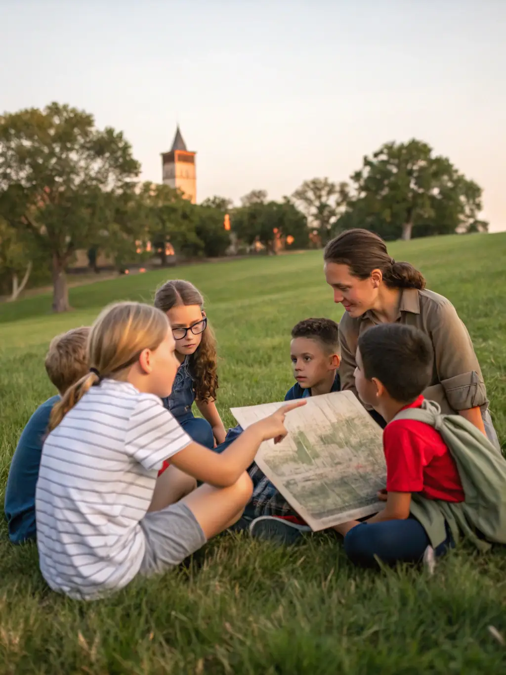 A photograph showcasing children participating in an educational program at Fort Louvois, learning about the fort's history through interactive activities.