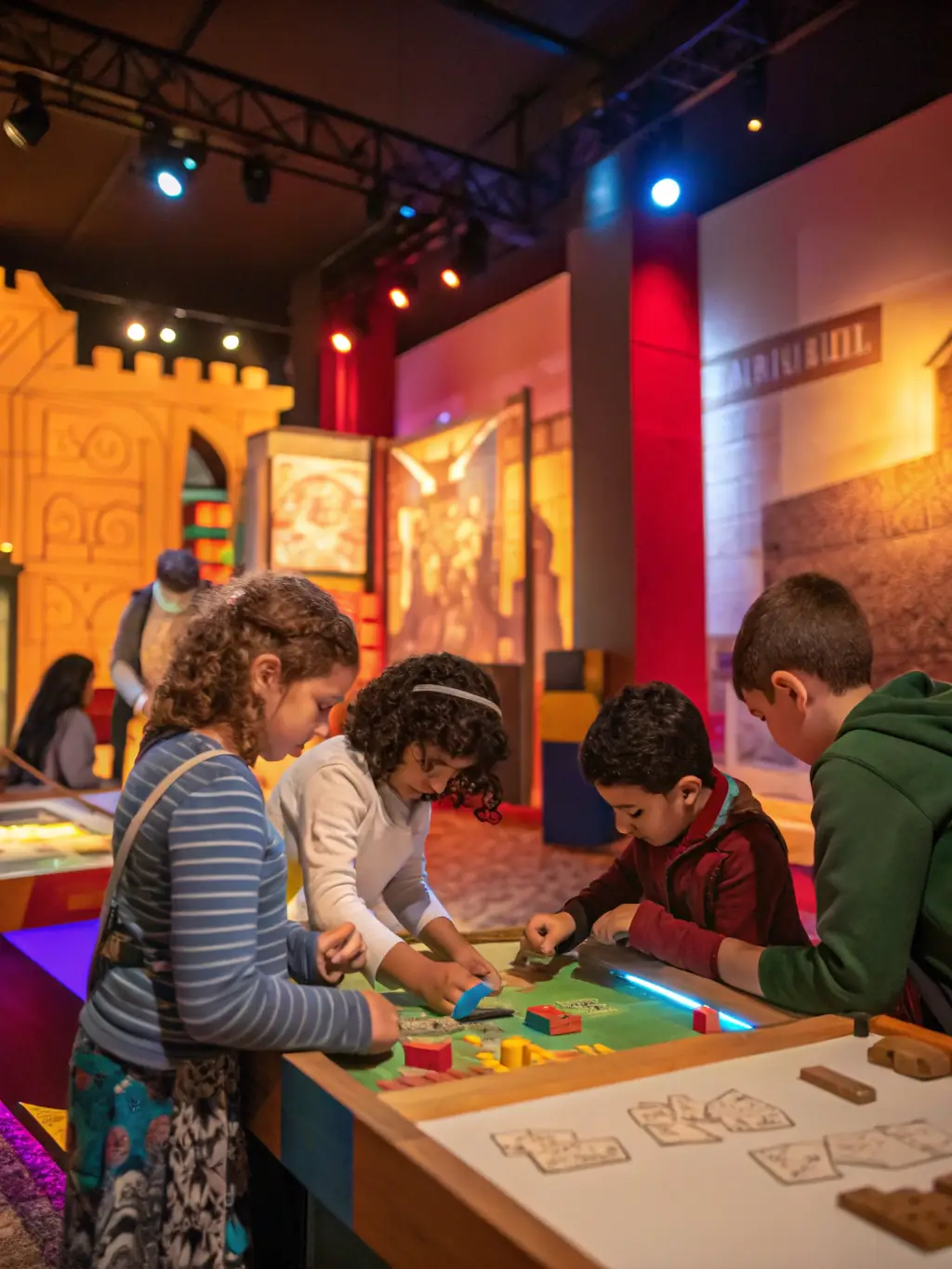 A photograph capturing children participating in an interactive history workshop at Fort Louvois, with a focus on hands-on learning and engagement.